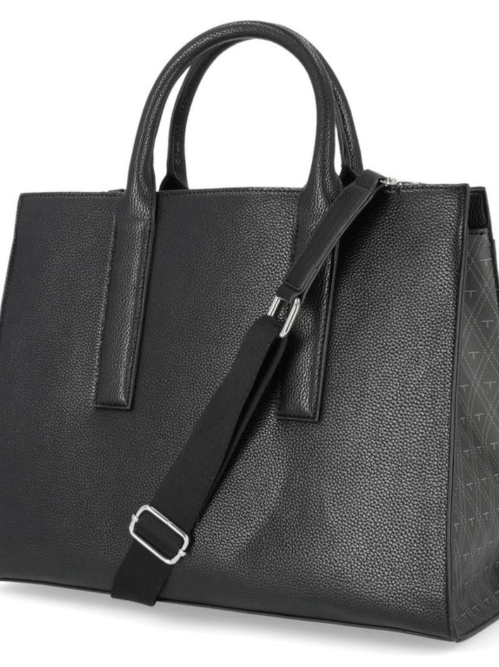 Tahari Black Pebbled Laptop Tote with Detachable Strap